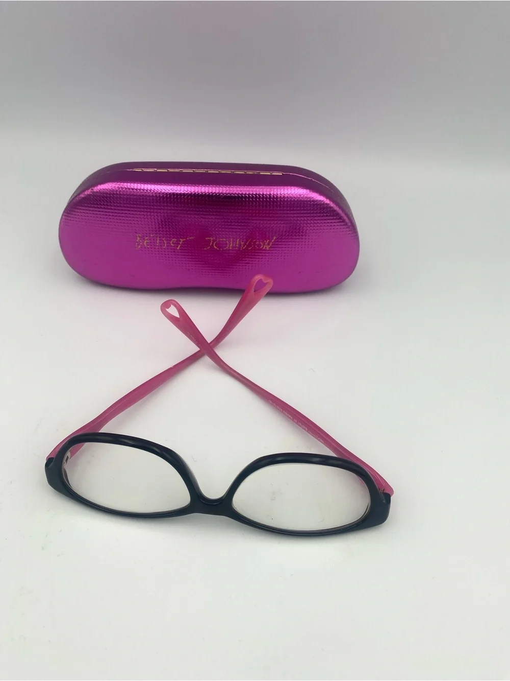 Betsey Johnson Black and Pink Reading Glasses with Pink Metallic Case
